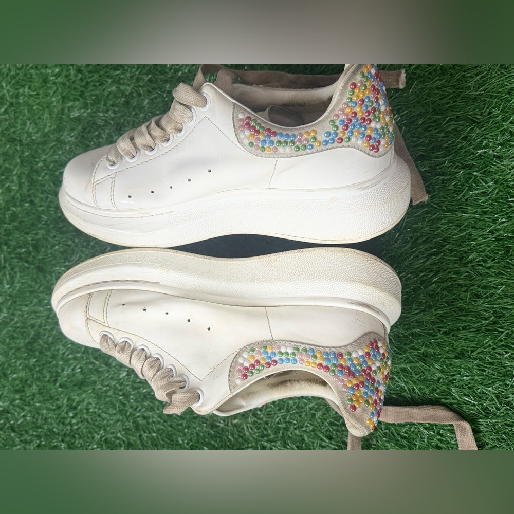 Alexander McQueen Women's White Sneakers with Colorful Accents Size 38D